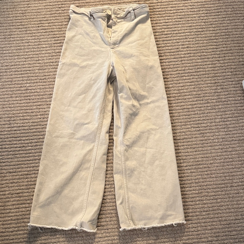Zara Cream Flare Wide-Leg Jeans